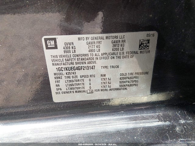 Продажа на аукционе авто 2016 Chevrolet Silverado 2500hd Work Truck, vin: 1GC1KUEG4GF213147, номер лота: 45965559
