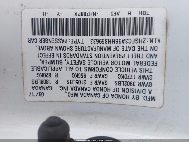 Продажа на аукционе авто 2017 Honda Civic Ex-t, vin: 2HGFC3A36HH359633, номер лота: 45965593