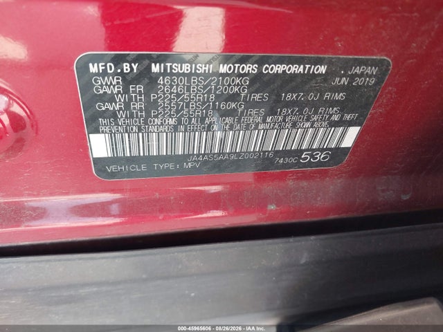 Продаж на аукціоні авто 2020 Mitsubishi Eclipse Cross Sel 1.5t, vin: JA4AS5AA9LZ002116, номер лоту: 45965606
