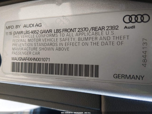 Audi A4 2.0t Premium 2017 WAUGNAF4XHN001071 Image 9