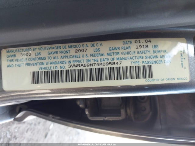 Продаж на аукціоні авто 2004 Volkswagen Jetta Gl, vin: 3VWRA69M74M095847, номер лоту: 45965623