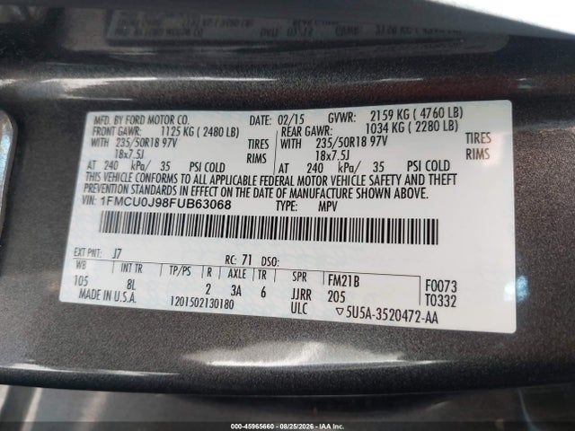Ford Escape Titanium 2015 1FMCU0J98FUB63068 Image 9