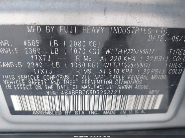 Aukcja sprzedaży 2013 Subaru Outback 2.5i Premium, vin: 4S4BRBCC8D3203721, numer aukcji: 45965669