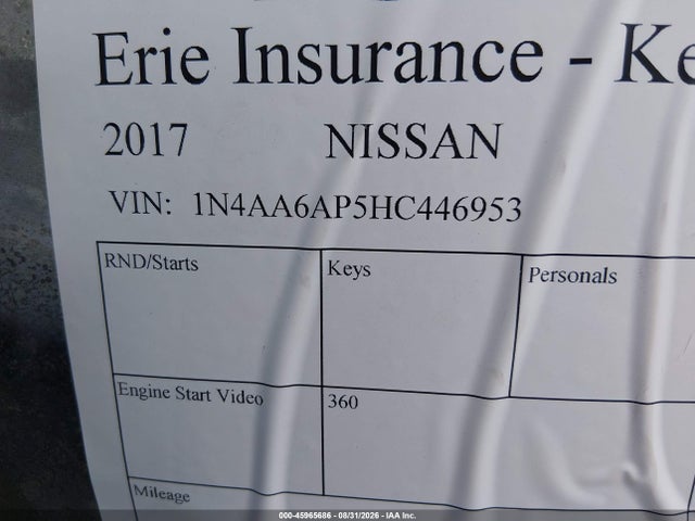 45965686 :رقم المزاد ، 1N4AA6AP5HC446953 vin ، 2017 Nissan Maxima 3.5 Sl مزاد بيع