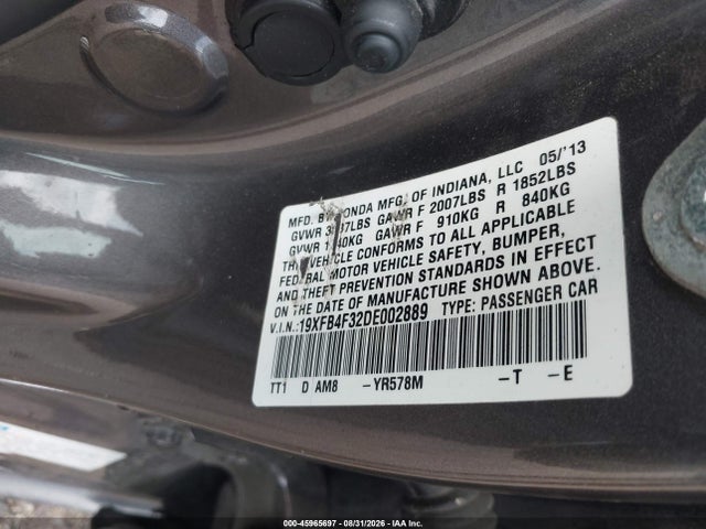Продажа на аукционе авто 2013 Honda Civic Hybrid, vin: 19XFB4F32DE002889, номер лота: 45965697