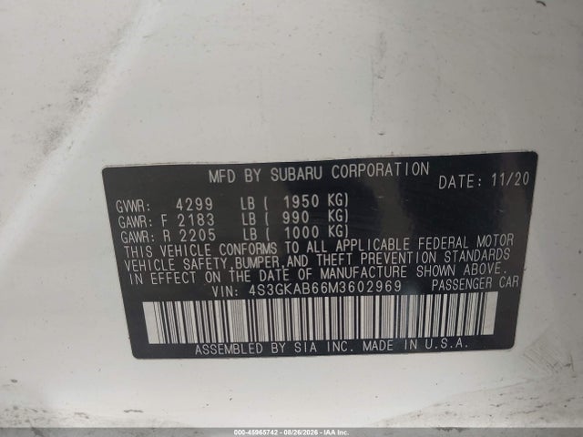 Продаж на аукціоні авто 2021 Subaru Impreza Sedan, vin: 4S3GKAB66M3602969, номер лоту: 45965742