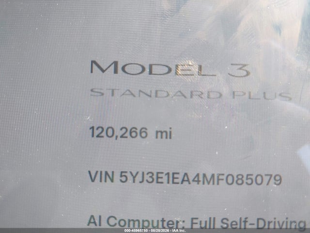 Продажа на аукционе авто 2021 Tesla Model 3 Standard Range Plus Rear-wheel Drive, vin: 5YJ3E1EA4MF085079, номер лота: 45965750