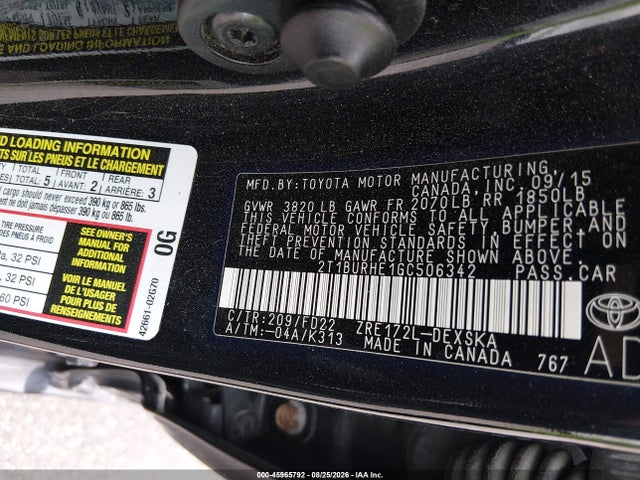 Toyota Corolla S 2016 2T1BURHE1GC506342 Image 9