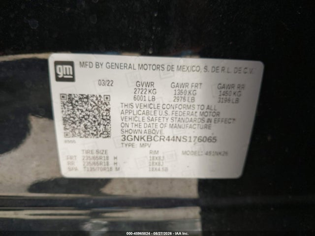 Aukcja sprzedaży 2022 Chevrolet Blazer Fwd 2lt, vin: 3GNKBCR44NS176065, numer aukcji: 45965824