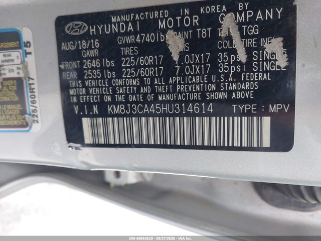 Продаж на аукціоні авто 2017 Hyundai Tucson Se, vin: KM8J3CA45HU314614, номер лоту: 45965829