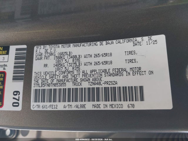 Продаж на аукціоні авто 2026 Toyota Tacoma Trd Sport, vin: 3TMLB5FN0TM053855, номер лоту: 45965832