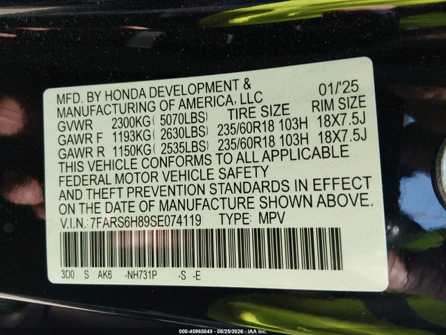 Продаж на аукціоні авто 2025 Honda Cr-v Hybrid Sport-l, vin: 7FARS6H89SE074119, номер лоту: 45965848