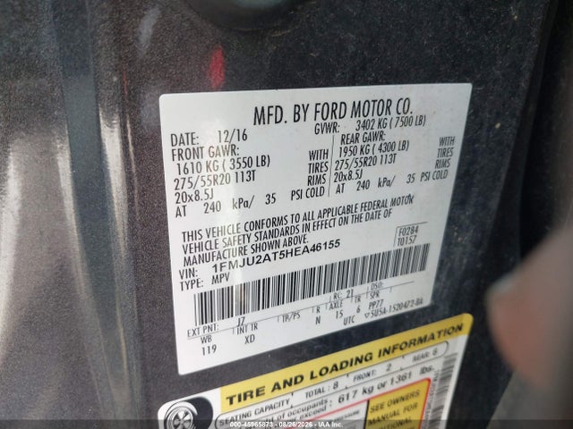 Продаж на аукціоні авто 2017 Ford Expedition Limited, vin: 1FMJU2AT5HEA46155, номер лоту: 45965873