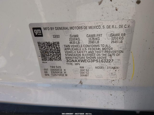 45965897 :رقم المزاد ، 3GNAXWEG3PS163227 vin ، 2023 Chevrolet Equinox Awd Rs مزاد بيع