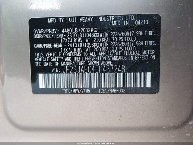 Aukcja sprzedaży 2014 Subaru Forester 2.5i Premium, vin: JF2SJAEC4EH437248, numer aukcji: 45965906