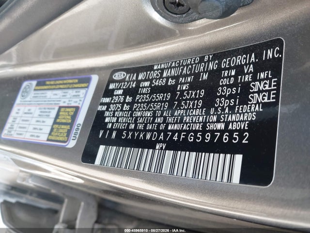 Продаж на аукціоні авто 2015 Kia Sorento Limited V6, vin: 5XYKWDA74FG597652, номер лоту: 45965910