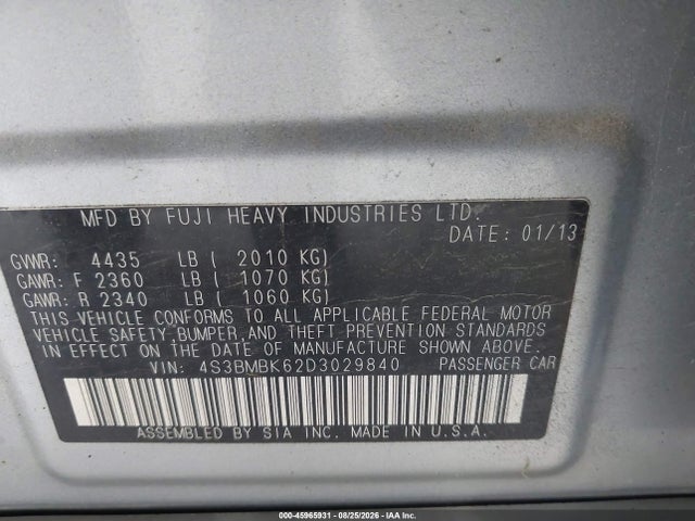 Продаж на аукціоні авто 2013 Subaru Legacy 2.5i Limited, vin: 4S3BMBK62D3029840, номер лоту: 45965931