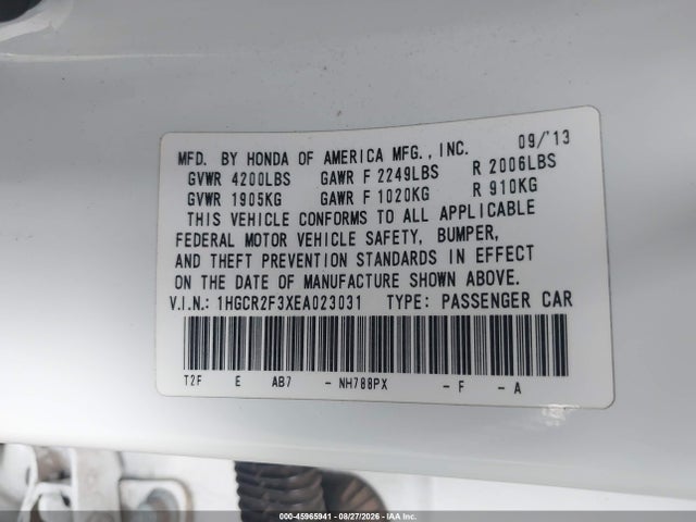 2014 Honda Accord Lx მანქანა იყიდება აუქციონზე, vin: 1HGCR2F3XEA023031, აუქციონის ნომერი: 45965941