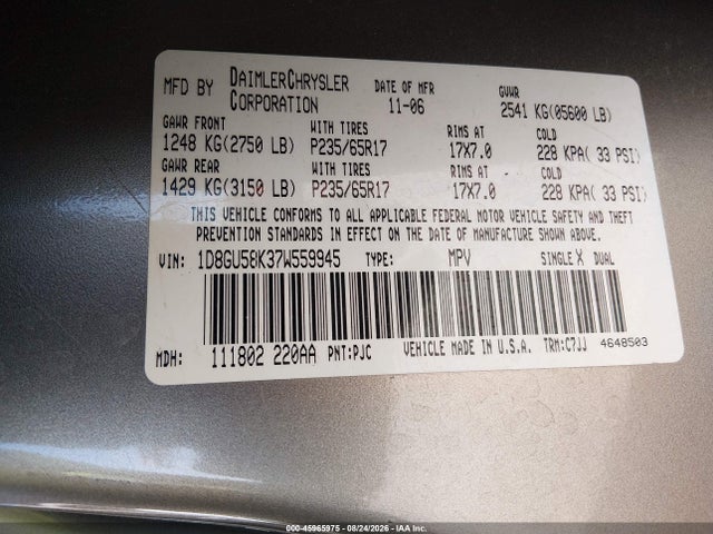 Aukcja sprzedaży 2007 Dodge Nitro Slt/rt, vin: 1D8GU58K37W559945, numer aukcji: 45965975
