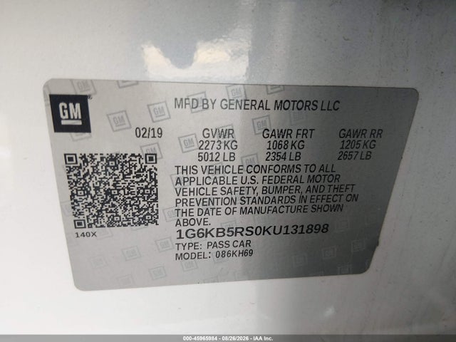 Aukcja sprzedaży 2019 Cadillac Ct6 Luxury, vin: 1G6KB5RS0KU131898, numer aukcji: 45965984