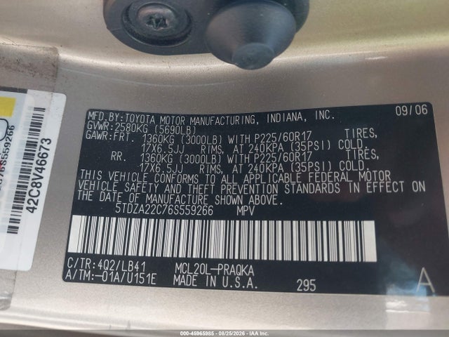 Продаж на аукціоні авто 2006 Toyota Sienna Xle/xle Limited, vin: 5TDZA22C76S559266, номер лоту: 45965985
