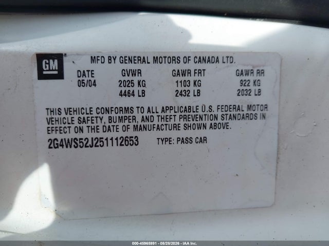 Продажа на аукционе авто 2005 Buick Century, vin: 2G4WS52J251112653, номер лота: 45965991