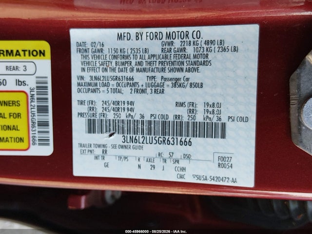 3LN6L2LU5GR631666 Lincoln MKZ HYBRID