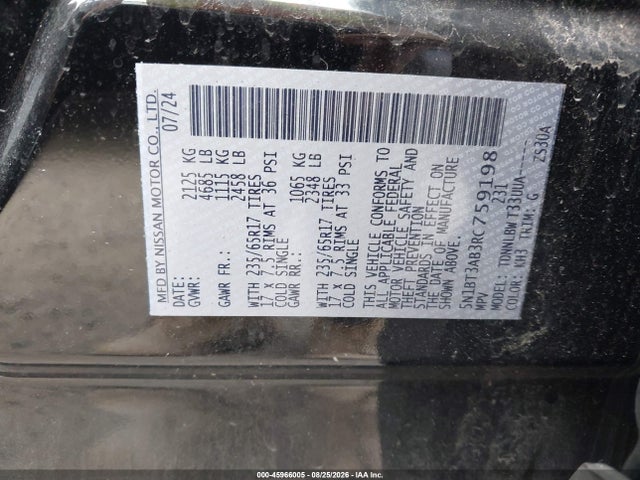 45966005 :رقم المزاد ، 5N1BT3AB3RC759198 vin ، 2024 Nissan Rogue S Intelligent Awd مزاد بيع