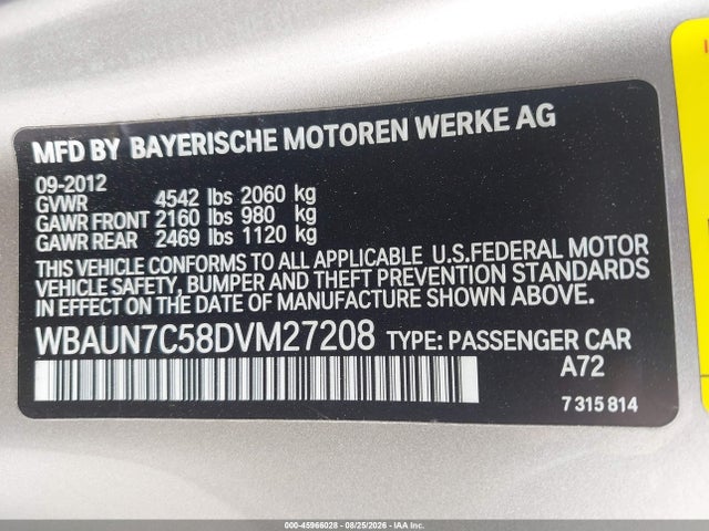 Aukcja sprzedaży 2013 Bmw 135i, vin: WBAUN7C58DVM27208, numer aukcji: 45966028