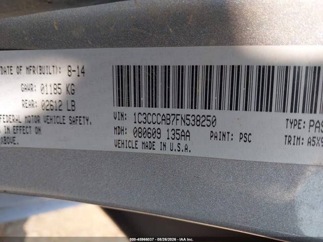 Aukcja sprzedaży 2015 Chrysler 200 Limited, vin: 1C3CCCAB7FN538250, numer aukcji: 45966037