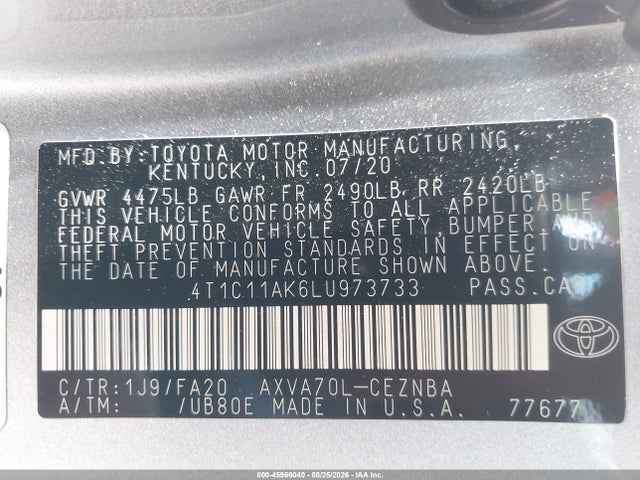Toyota CAMRY LE 2020 4T1C11AK6LU973733 Image 9