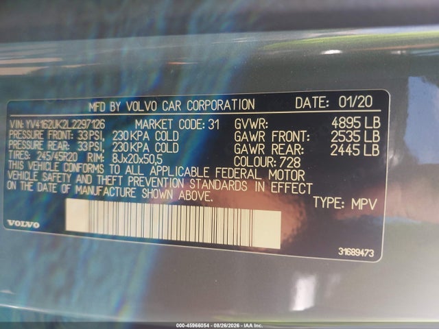 Aukcja sprzedaży 2020 Volvo Xc40 T5 Momentum, vin: YV4162UK2L2297126, numer aukcji: 45966054