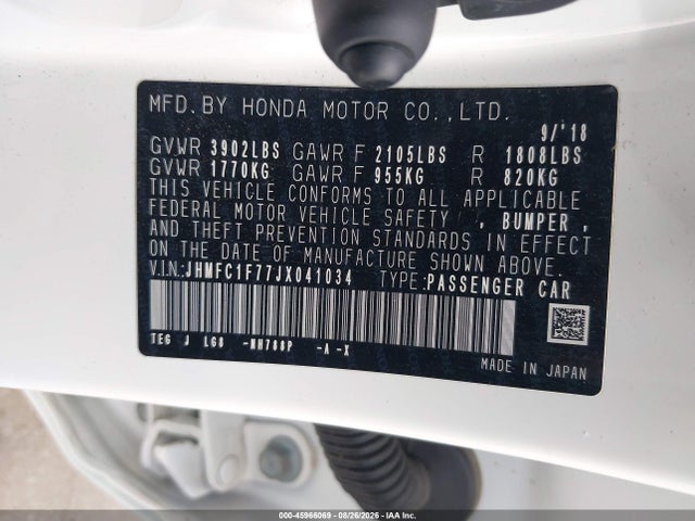 Продаж на аукціоні авто 2018 Honda Civic Ex-l, vin: JHMFC1F77JX041034, номер лоту: 45966069