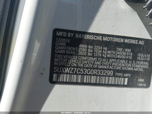 Aukcja sprzedaży 2016 Bmw X3 Sdrive28i, vin: 5UXWZ7C53G0R33299, numer aukcji: 45966074
