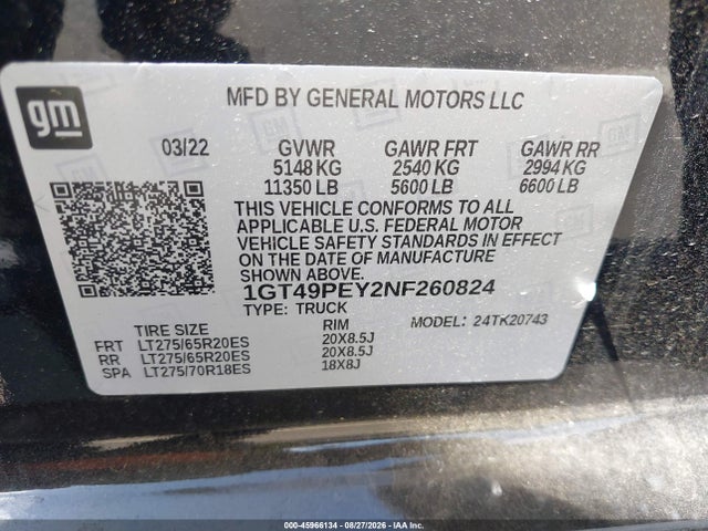 Продажа на аукционе авто 2022 Gmc Sierra 2500hd 4wd  Standard Bed At4, vin: 1GT49PEY2NF260824, номер лота: 45966134