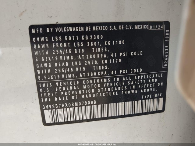 Aukcja sprzedaży 2024 Volkswagen Tiguan 2.0t Se R-line Black, vin: 3VV8B7AX0RM079098, numer aukcji: 45966143