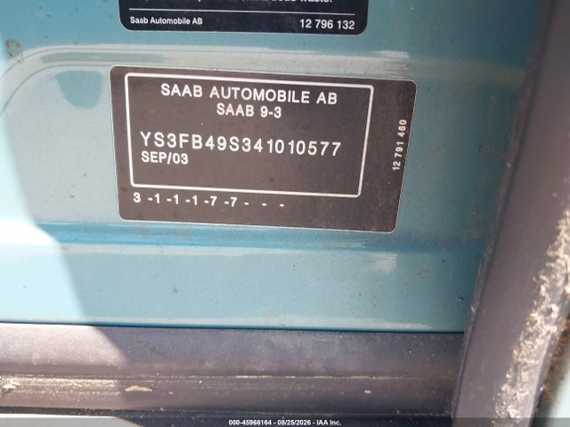 Продажа на аукционе авто 2004 Saab 9-3 Linear, vin: YS3FB49S341010577, номер лота: 45966164