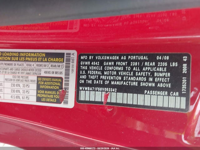 Продажа на аукционе авто 2008 Volkswagen Eos Komfort/turbo, vin: WVWBA71F58V053342, номер лота: 45966173