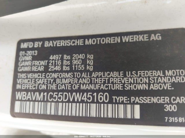 Продаж на аукціоні авто 2013 Bmw X1 Sdrive28i, vin: WBAVM1C55DVW45160, номер лоту: 45966177