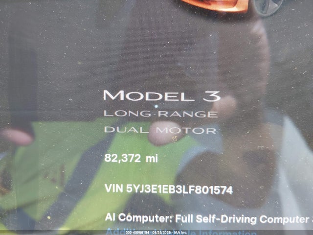Tesla Model 3 Long Range Dual Motor All-wheel Drive 2020 5YJ3E1EB3LF801574 Image 14
