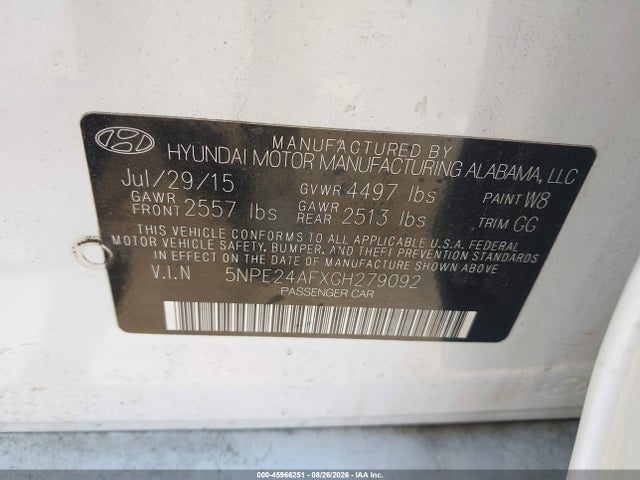 Hyundai SONATA SE 2016 5NPE24AFXGH279092 Image 9