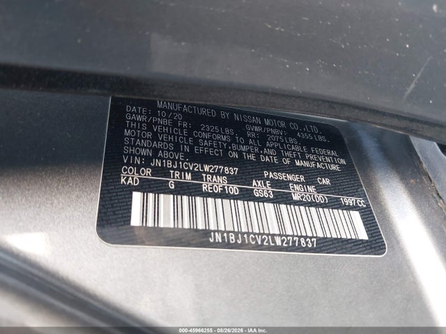 Продаж на аукціоні авто 2020 Nissan Rogue Sport S Fwd Xtronic Cvt, vin: JN1BJ1CV2LW277837, номер лоту: 45966255