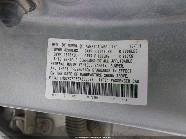 Aukcja sprzedaży 2014 Honda Accord Lx, vin: 1HGCR2F35EA060097, numer aukcji: 45966254