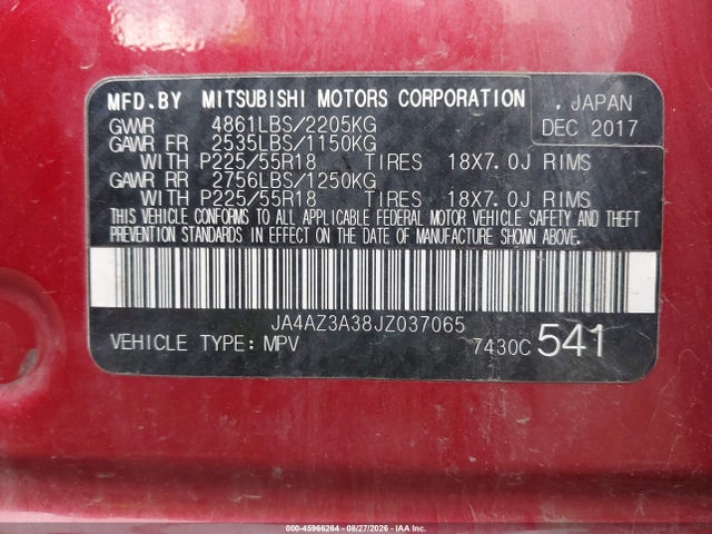 Продаж на аукціоні авто 2018 Mitsubishi Outlander Se, vin: JA4AZ3A38JZ037065, номер лоту: 45966264