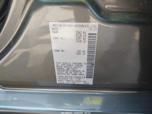 1N4BL4DV5SN396614 Nissan Altima Sv Fwd