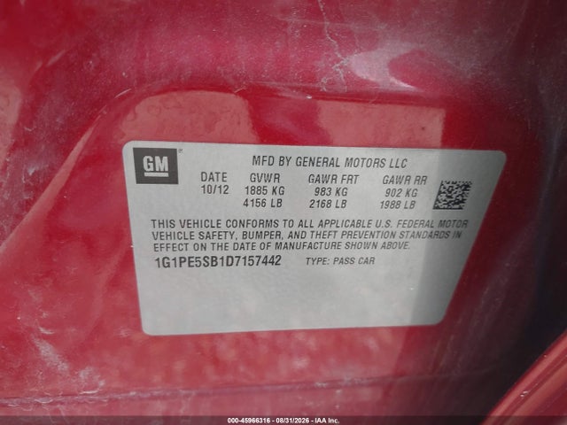 Продажа на аукционе авто 2013 Chevrolet Cruze 2lt Auto, vin: 1G1PE5SB1D7157442, номер лота: 45966316