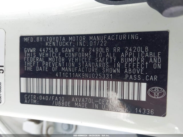Toyota CAMRY LE 2022 4T1C11AK9NU025331 Image 9