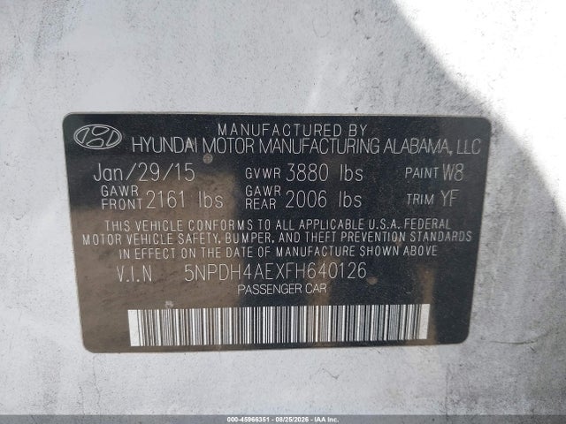 Hyundai ELANTRA SE 2015 5NPDH4AEXFH640126 Image 9