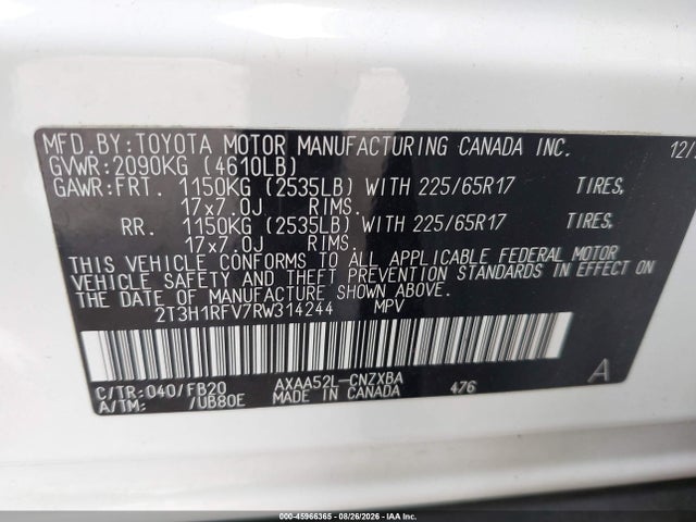 2024 Toyota Rav4 Le მანქანა იყიდება აუქციონზე, vin: 2T3H1RFV7RW314244, აუქციონის ნომერი: 45966365