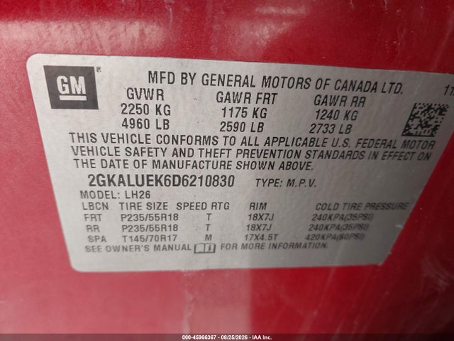 Продажа на аукционе авто 2013 Gmc Terrain Slt-1, vin: 2GKALUEK6D6210830, номер лота: 45966367